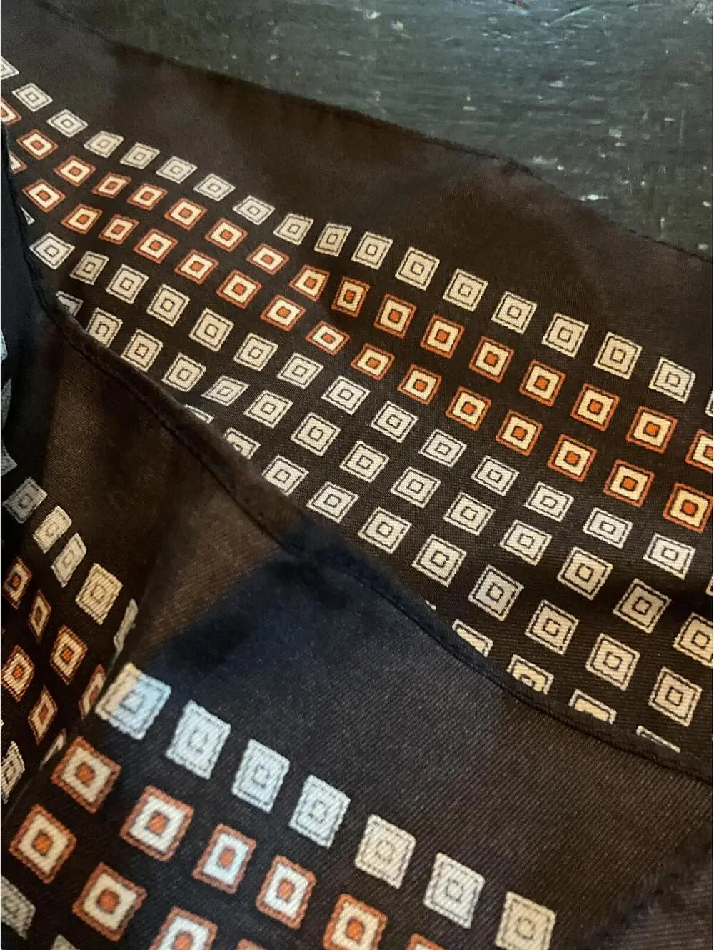 Geometric Silk Scarf - Dark Brown & Multicolor